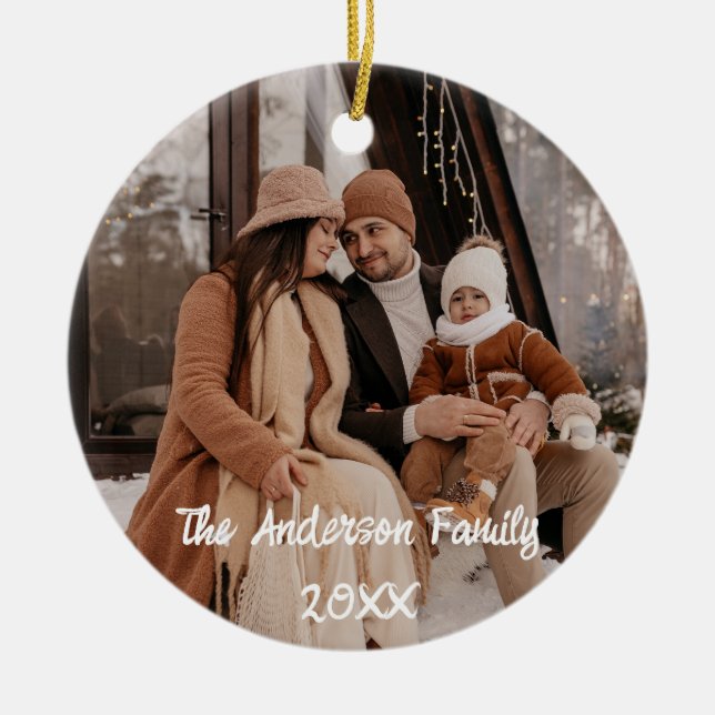 Adorno De Cerámica Texto de escritura blanca de Personalizado de foto (Frente)