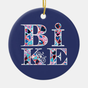 Adorno De Cerámica Texto de la bicicleta con relleno de corazón