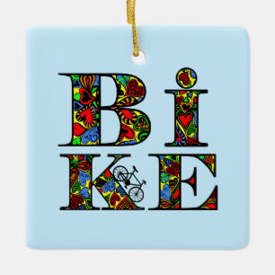 Adorno De Cerámica Texto de la bicicleta con relleno de corazón