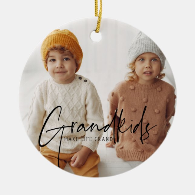 Adorno De Cerámica Texto negro | Los nietos hacen de la vida una gran (Frente)