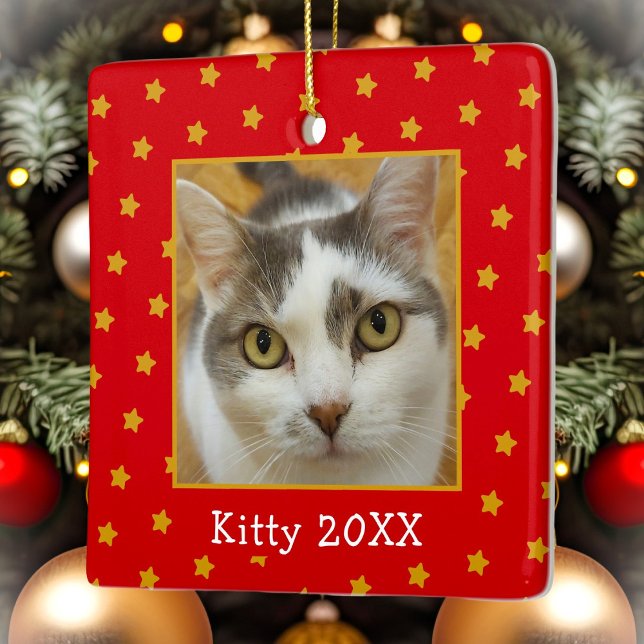 Adorno De Cerámica Texto personalizado de Navidad con foto de mascota (Subido por el creador)