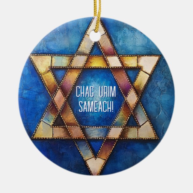 Adorno De Cerámica texto personalizado Feliz Hanukkah ✡️, Estrella de (Frente)