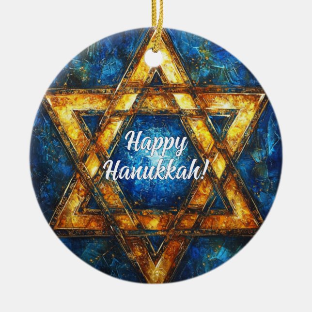 Adorno De Cerámica texto personalizado Feliz Hanukkah ✡️, Estrella de (Frente)