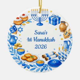 Adorno De Cerámica texto personalizado  foto Primer Hanukkah del bebé