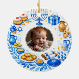 Adorno De Cerámica texto personalizado  foto Primer Hanukkah del bebé
