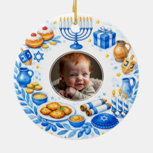 Adorno De Cerámica texto personalizado  foto Primer Hanukkah del bebé