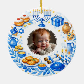 Adorno De Cerámica texto personalizado foto Primer Hanukkah del bebé