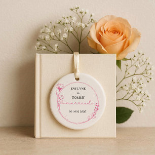 Adorno De Cerámica Texto personalizado, guión de foto casado