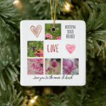 Adorno De Cerámica Texto personalizado y amor al Collage de fotos ros<br><div class="desc">Texto personalizado y Collage de fotos de flores,  colibríes y abejas (fotos tomadas por mí)</div>