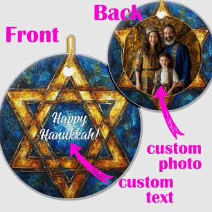 Adorno De Cerámica Texto y foto personalizado Feliz Hanukkah, Estrell