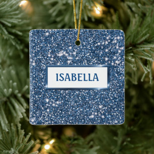 Adorno De Cerámica Textura de brillo azul falso con nombre personaliz