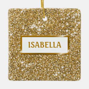 Adorno De Cerámica Textura de brillo dorado amarillo falso con nombre