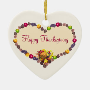 Adorno De Cerámica Thankings Heart y Cornucopia