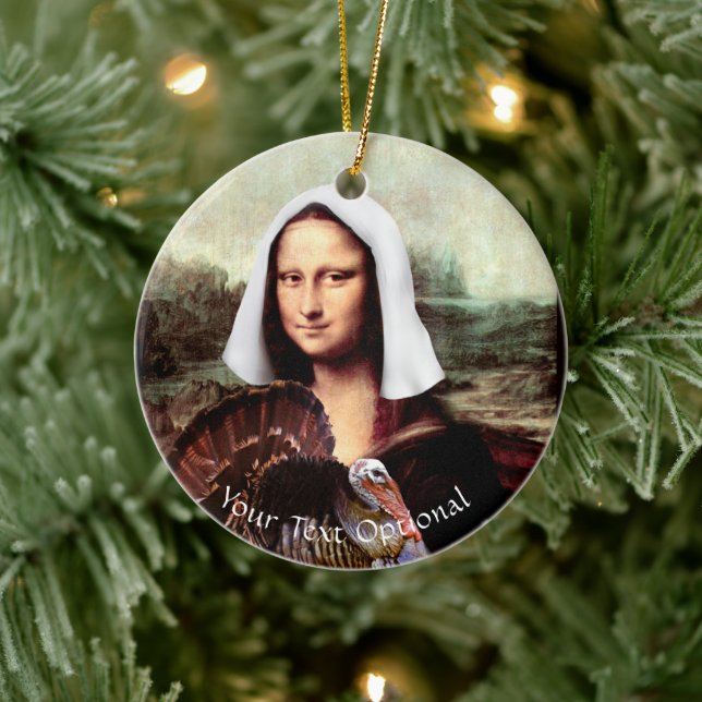 Adorno De Cerámica Thanksgiving Mona Lisa Pilgrim with Turkey (Árbol)