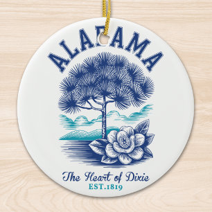 Adorno De Cerámica The Heart of Dixie – Alabama Camellia & Tree Graph