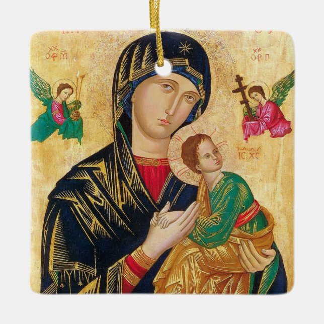 Adorno De Cerámica Theotokos y el icono del niño Cristo (Anverso)