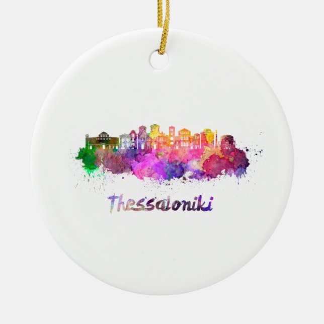 Adorno De Cerámica Thessaloniki skyline in watercolor (Frente)