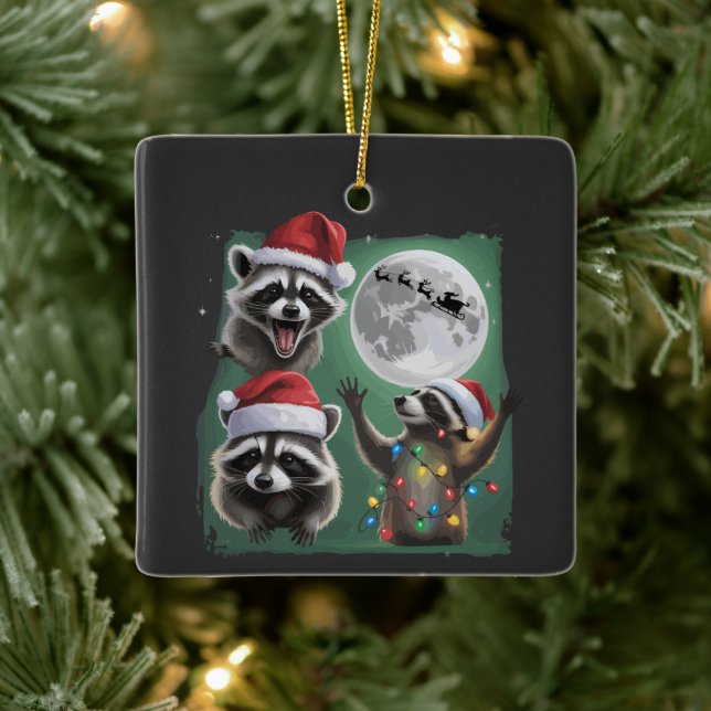 Adorno De Cerámica Three Raccoons With The Moon Galaxy Christmas  (Árbol)