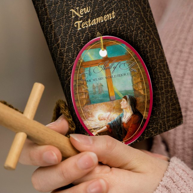 Adorno De Cerámica Thrill of Hope Burgundy Red Photo Merry Christmas (Elegant Thrill of Hope Burgundy Red 1 Photo Merry Christmas Ceramic Ornament Christian Xmas Gift)