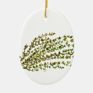 Adorno De Cerámica Thyme hierbas cocina arte acuarela pintura
