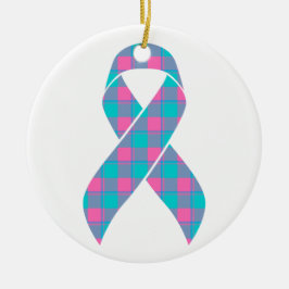 Adorno De Cerámica Thyroid Cancer Awareness Plaid Teal Ribbon