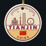 Adorno De Cerámica Tianjin China City Skyline Emblem<br><div class="desc">Diseño artístico minimalista y colorido de Tianjin con monumentos y monumentos de la ciudad de China.</div>