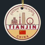 Adorno De Cerámica Tianjin China City Skyline Emblem<br><div class="desc">Diseño artístico minimalista y colorido de Tianjin con monumentos y monumentos de la ciudad de China.</div>
