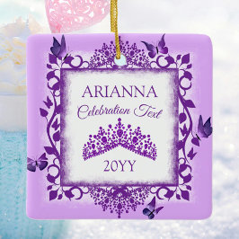 Adorno De Cerámica Tiara Morada Personalizada y Recuerdo de Mariposas