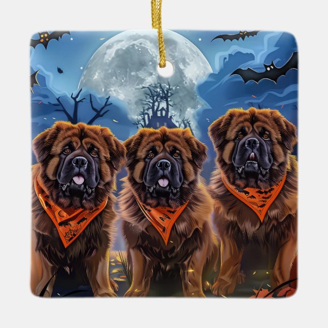 Adorno De Cerámica Tibetano Mastiff Halloween Spooky (Anverso)