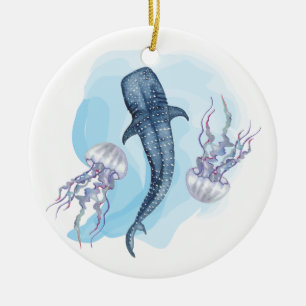 Adorno De Cerámica Tiburón Ballena. Acuarela