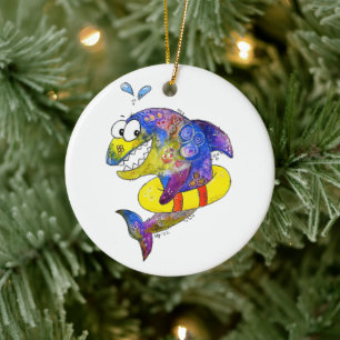 Adorno De Cerámica Tiburón colorido y caprichoso en el suelo