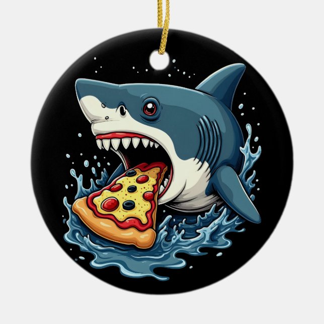 Adorno De Cerámica Tiburón comiendo pizza divertida Pizza Lover (Frente)