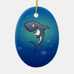 Adorno De Cerámica Tiburón Divertido Sonriendo sobre Fondo Azul