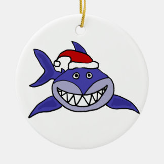 Adorno De Cerámica Tiburón sonriente que lleva arte del navidad del