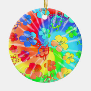 Adorno De Cerámica Tie Dye Honu E Hibiscus