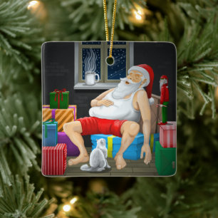 Adorno De Cerámica Tiempo de café de Santa Claus