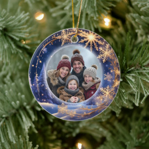 Adorno De Cerámica Tiempo de Navidades mágicos - copos de nieve dorad