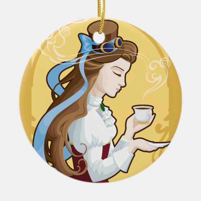 Adorno De Cerámica Tiempo del té de Steampunk (Frente)