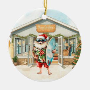 Adorno De Cerámica Tienda de surf Navidad con Santa en la playa
