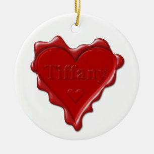 Adorno De Cerámica Tiffany. Sello rojo de la cera del corazón con