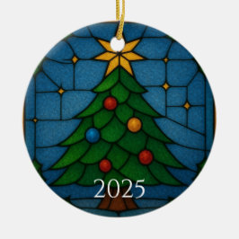 Adorno De Cerámica Tiffany Style Stained Glass Christmas Tree Design 