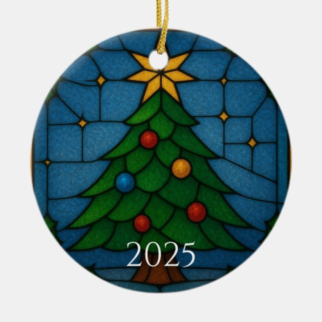 Adorno De Cerámica Tiffany Style Stained Glass Christmas Tree Design  (Frente)