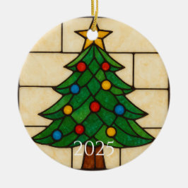 Adorno De Cerámica Tiffany Style Stained Glass Christmas Tree Design 