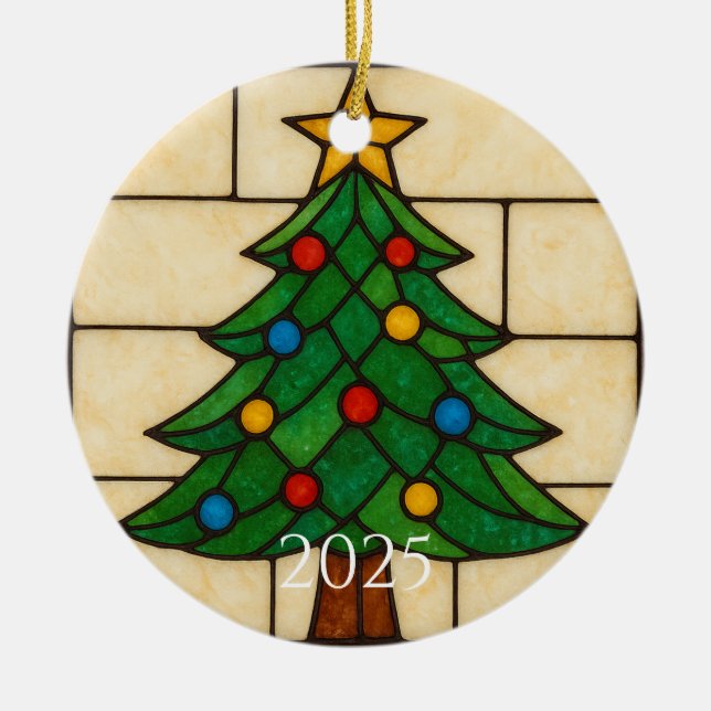 Adorno De Cerámica Tiffany Style Stained Glass Christmas Tree Design  (Frente)