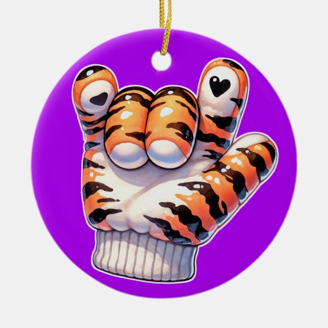 Adorno De Cerámica Tiger Paw ASL TE AMO - ¡VUELVA! (Frente)