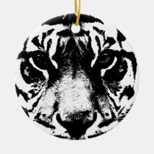 Adorno De Cerámica Tigre blanco y negro
