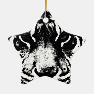 Adorno De Cerámica Tigre blanco y negro