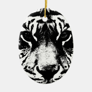 Adorno De Cerámica Tigre blanco y negro