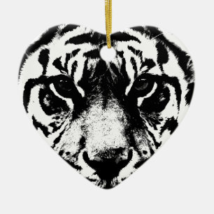 Adorno De Cerámica Tigre blanco y negro