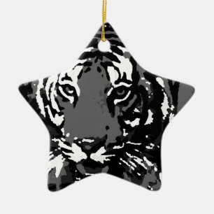 Adorno De Cerámica Tigre de arte pop blanco negro